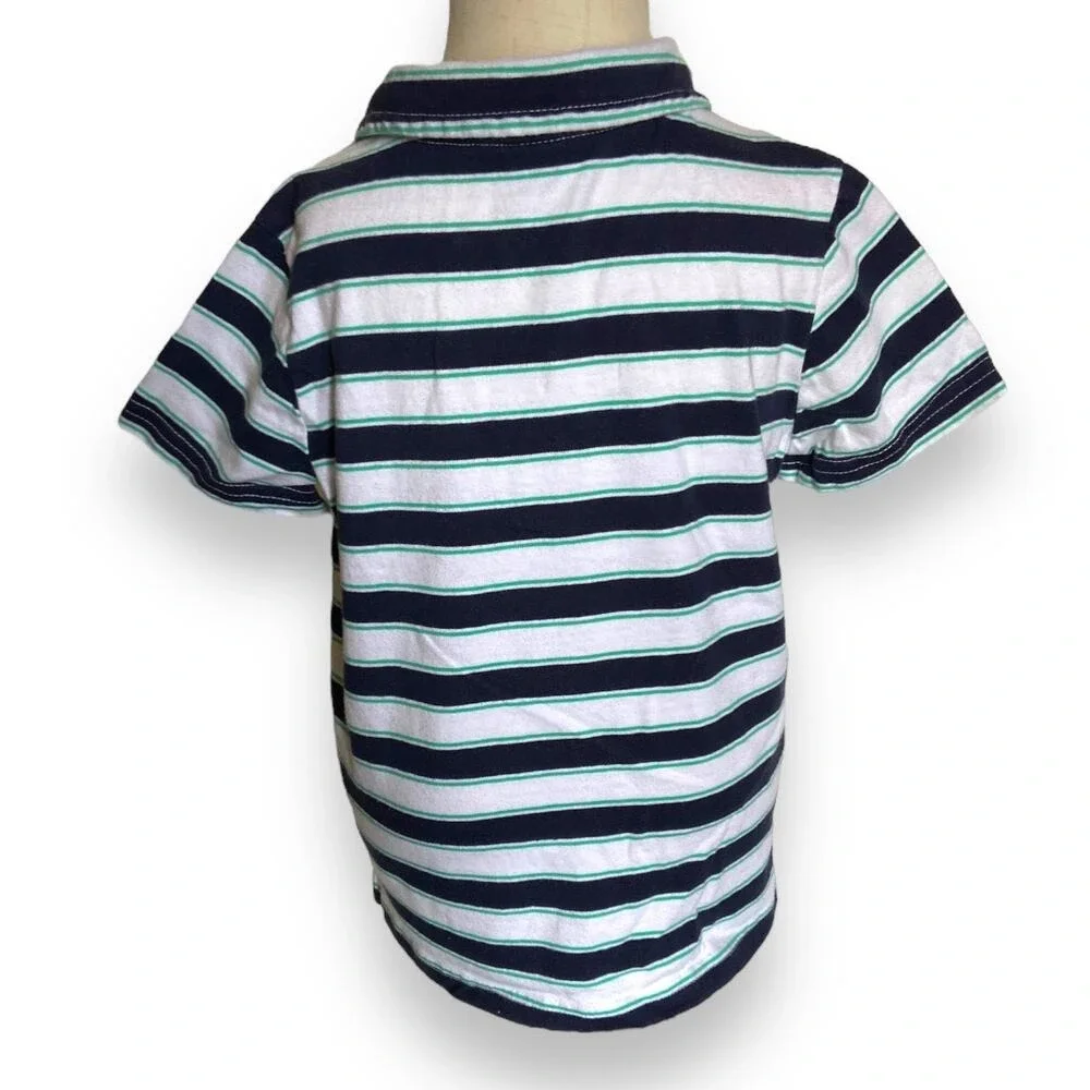 Janie & Jack Boys Shirt Size 4 Lighthouse Way Striped Polo Shirt White Teal Blue